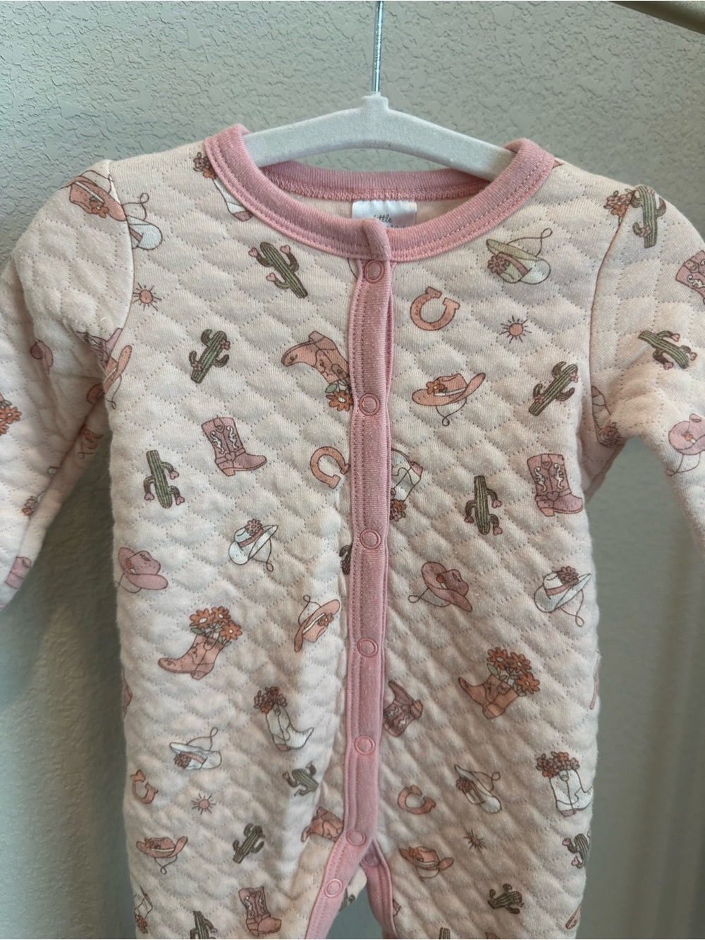 Western cowgirl Pink Quilted Baby Footie One-Piece